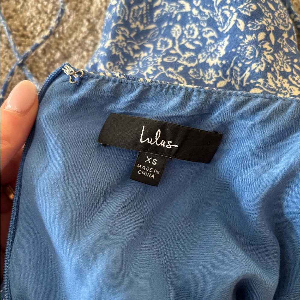 Lulu's Blue and Cream Floral Slip Dress - Picture 5 of 5